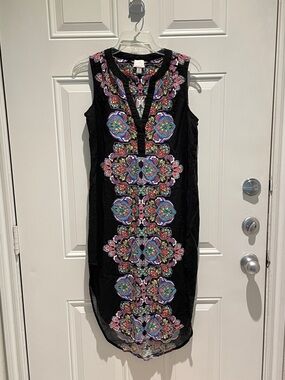 Cupio Black Multicolor Paisley Sleeveless Vcut Long Midi Dress Size Medium